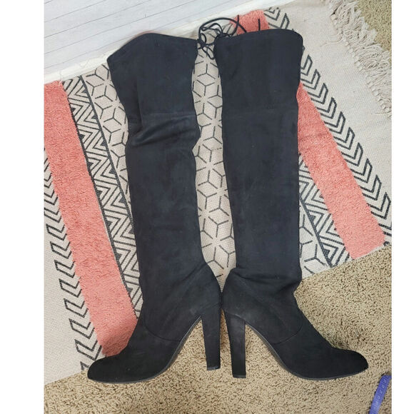 STEVE MADDEN "GORGEOUS" VEGAN SUEDE OVER THE KNEE BLACK BOOTS, sz 10 - Picture 13 of 16